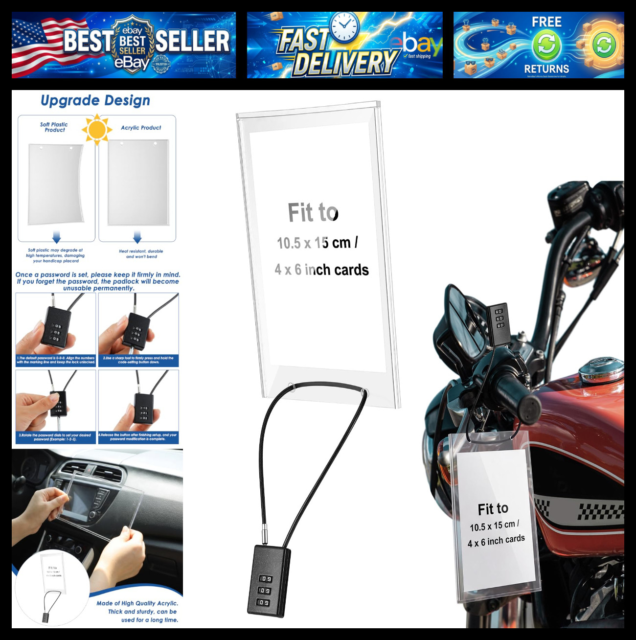 2 Pcs Locking Handicap Placard Holder 5 x 7 Inches Disabled Parking Permit Holde