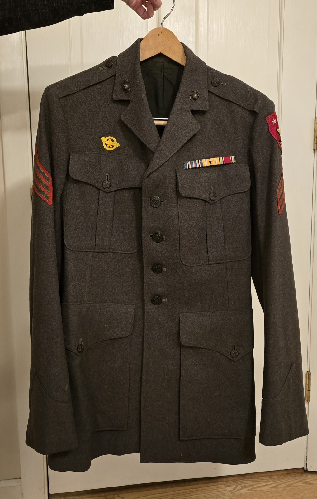 Vintage WWII WW2 US Marine Corps Sergeant Dress Green Jacket WWII with Patches +