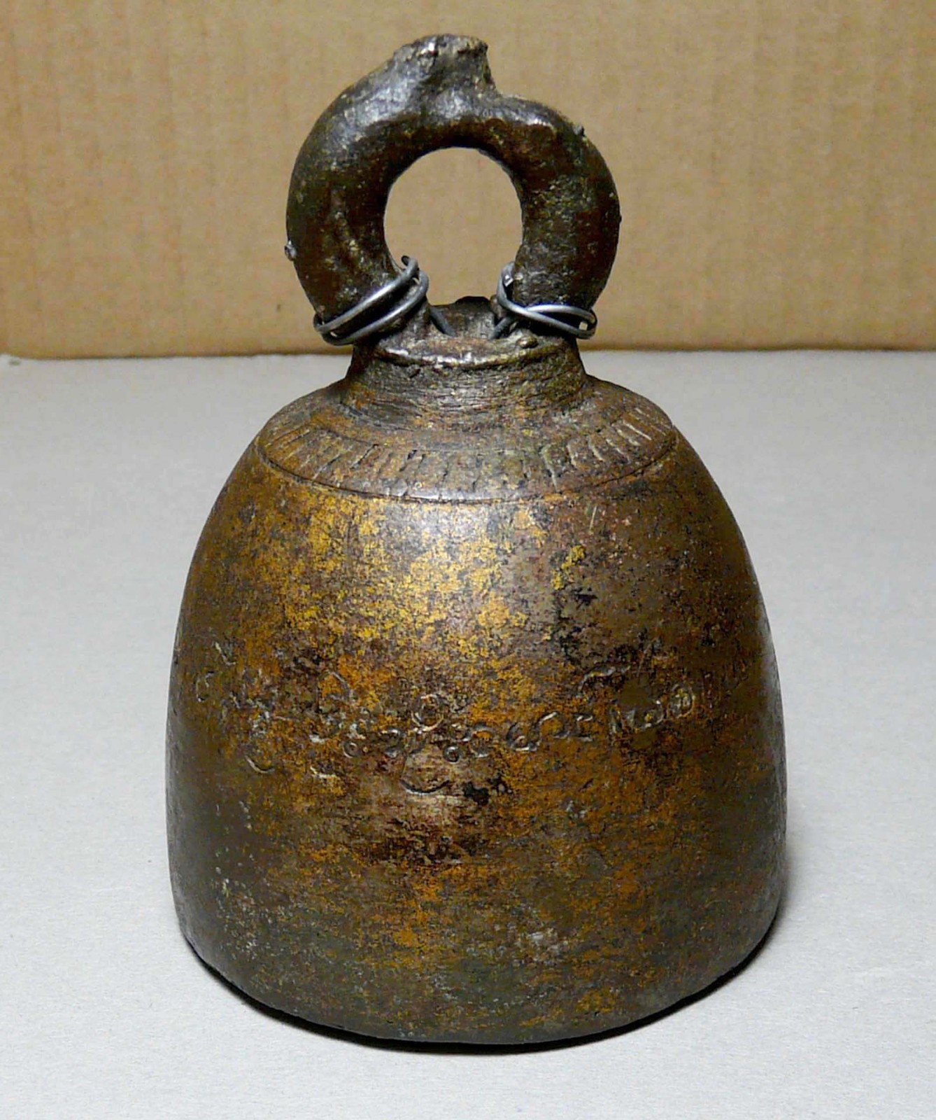 VINTAGE BURMESE TEMPLE BELL_SWEET SOUND_MYANMAR  INSCRIPTION ON SIDE_257141