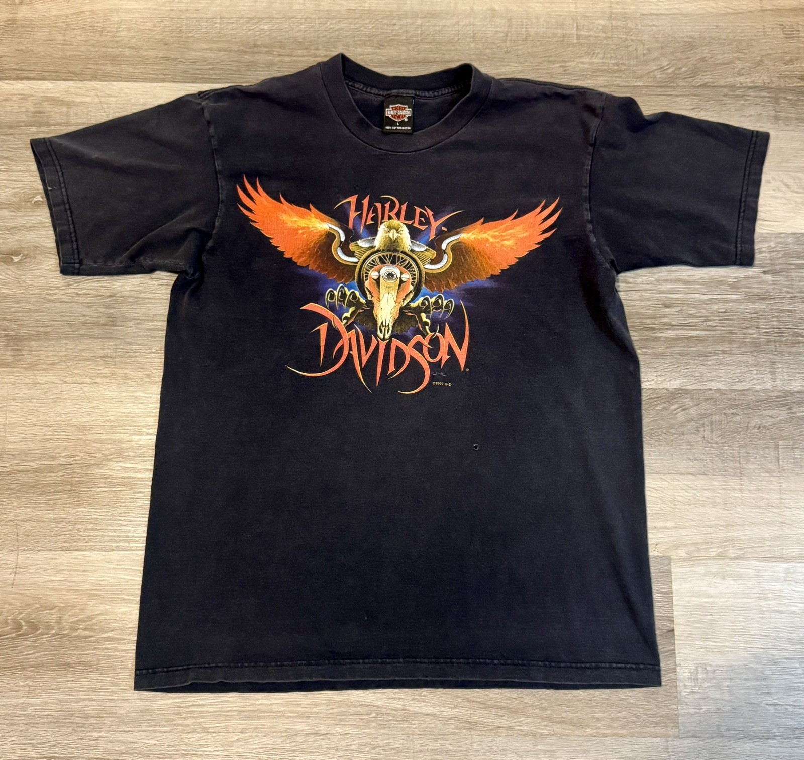 VTG 90s Harley-Davidson Motorcycles Honolulu Eagle Bull Skull Graphic Tee Shirt 