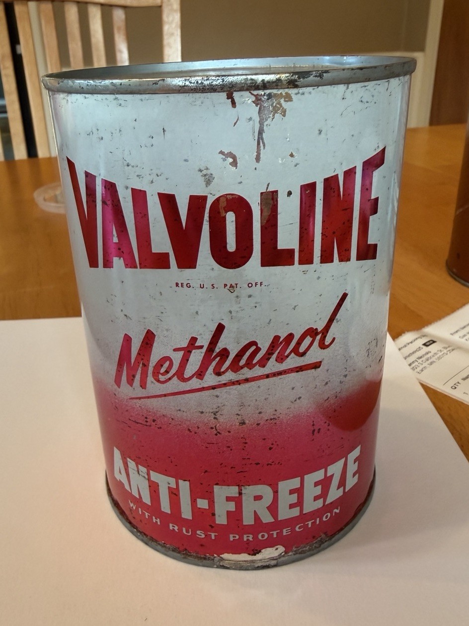Vintage Rare 1940s 50s Valvoline Methanol Anti Freeze 1 Quart Oil Can Tin