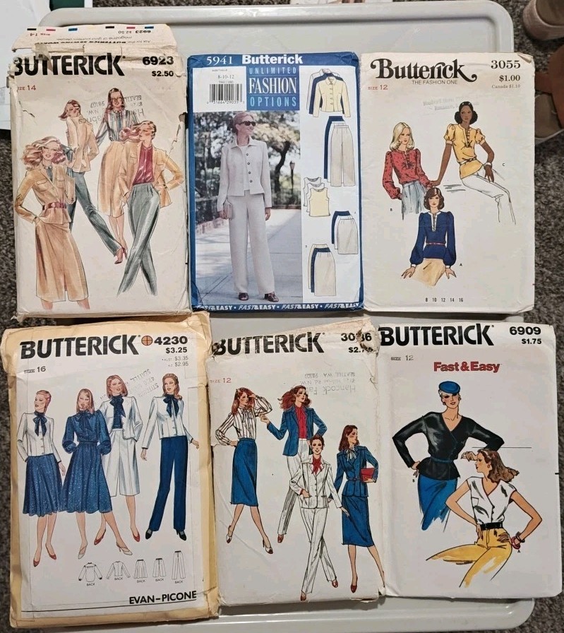 BIG TRUE  VINTAGE LOT (6) BUTTERICK RETRO 1970S 1980S SEW PATTERNS SIZE 8-14