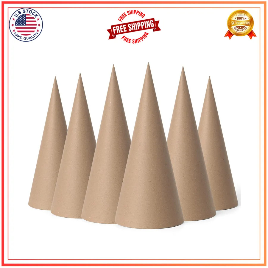 6 PCS 10 inch Paper Mache Cones Thick Cardboard Craft DIY Gnome Tree Decor