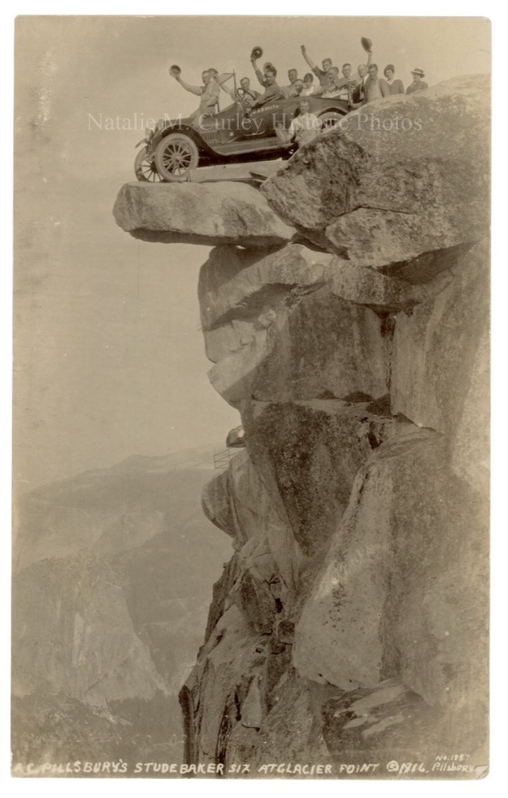 c.1916 Glacier Point Yosemite Park Studebaker Car Stunt RPPC Photo