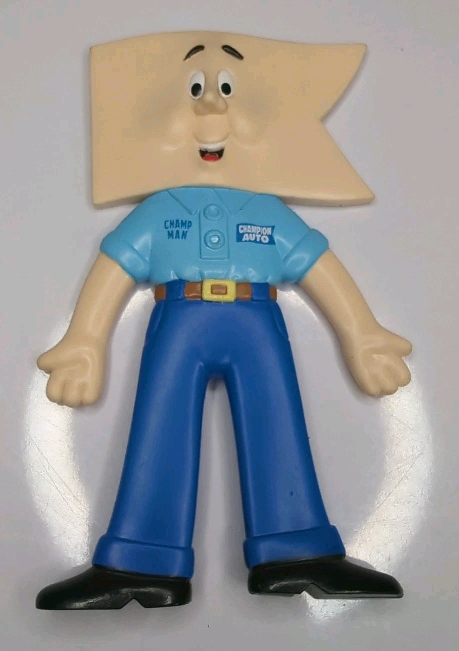 1991 Champion Auto Blue CHAMP MAN Rubber Bendable Posable Advertising Figure NOS