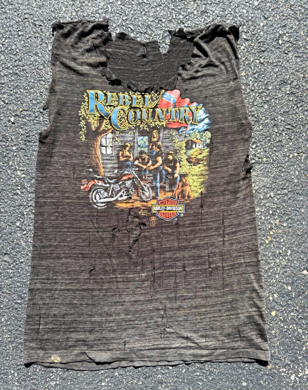 Vintage 1980s Rebel Country Harley Davidson 3D Emblem Cutoff Shirt 1987 M/L