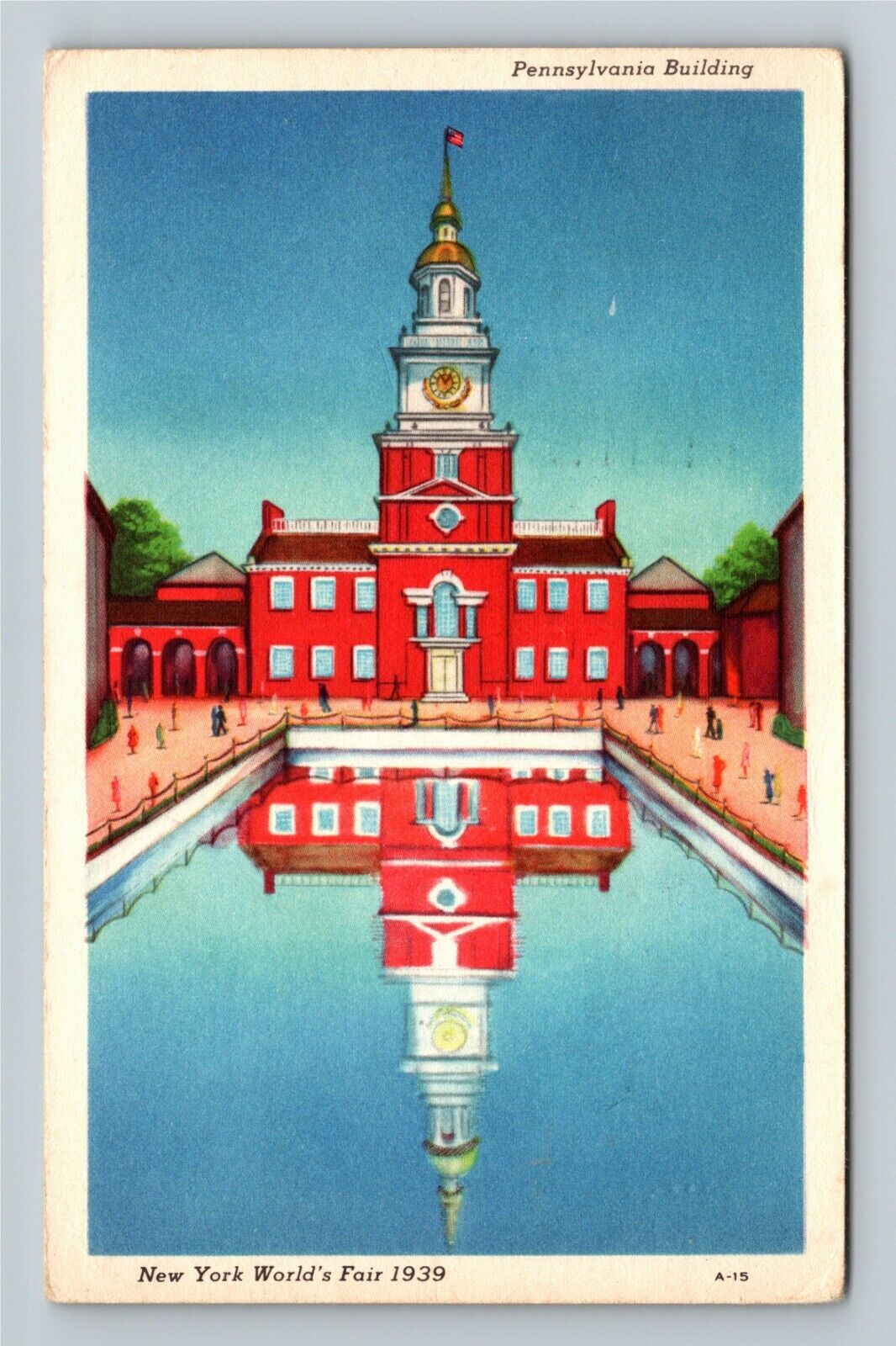 1939 New York World's Fair-Pennsylvania Building Court States Vintage Postcard