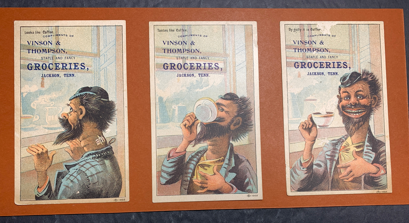 3 Diff Jackson Tennessee Trade Cards C 1890’s Vinson & Thompson Grocery Coffee
