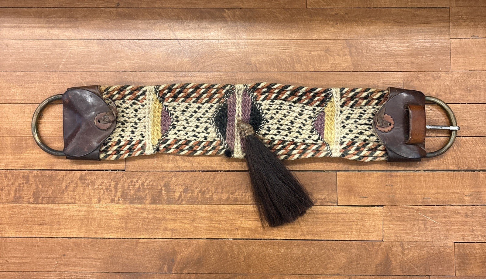 Antique BRAIDED CINCH w/Horsehair Drop Western Braided & Leather Horse Cinch