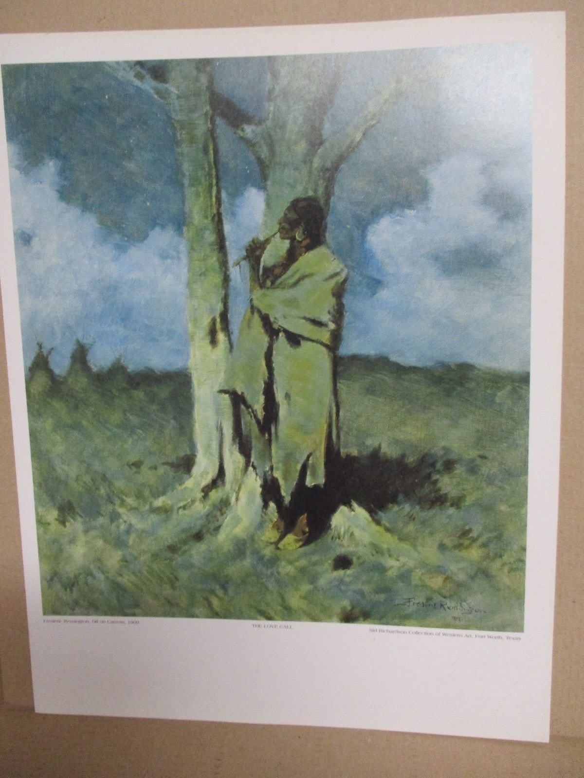 Native American Print THE LOVE CALL by Frederick Reimngton Indian with Flute