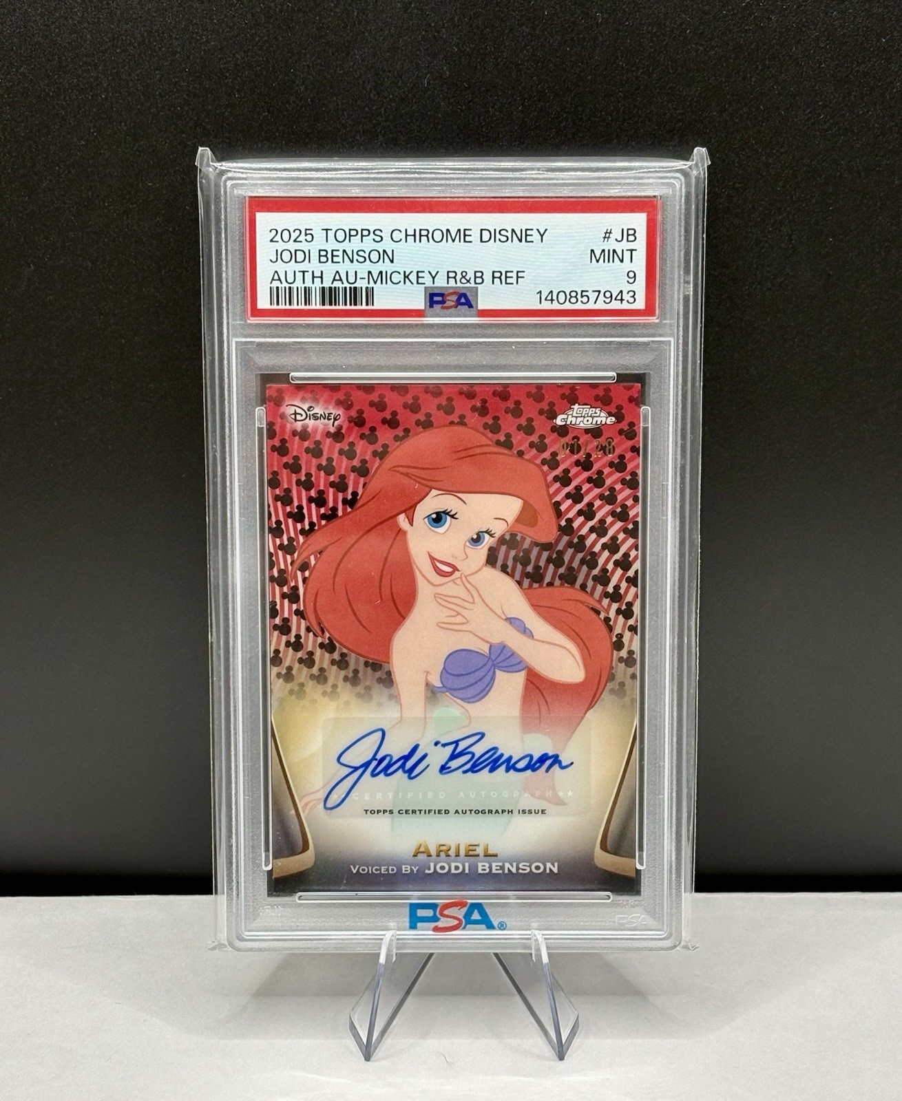 2025 Topps Chrome Ariel AUTO 1/28 Mickey Red Black Refractor Jodi Benson PSA 9
