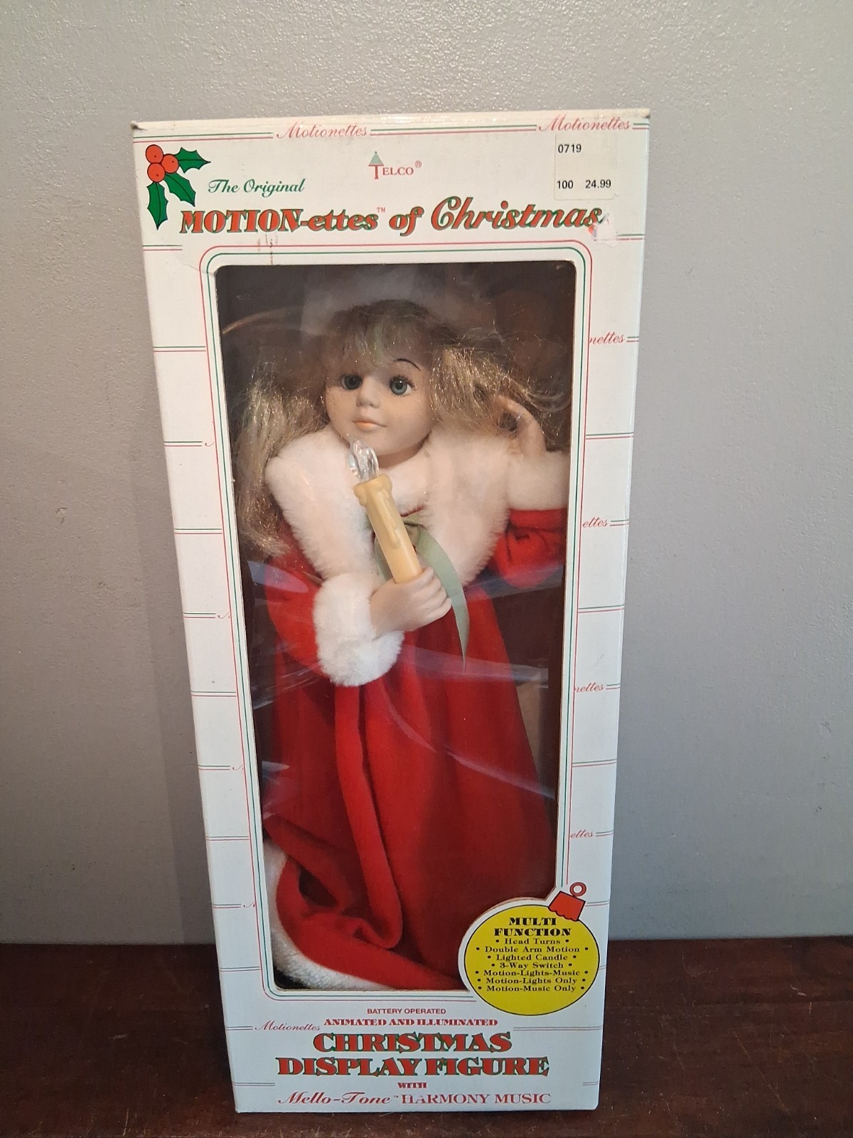 Vtg Motionette Animated Christmas 1990 Girl With Candle & Red Velvet Dress 17\