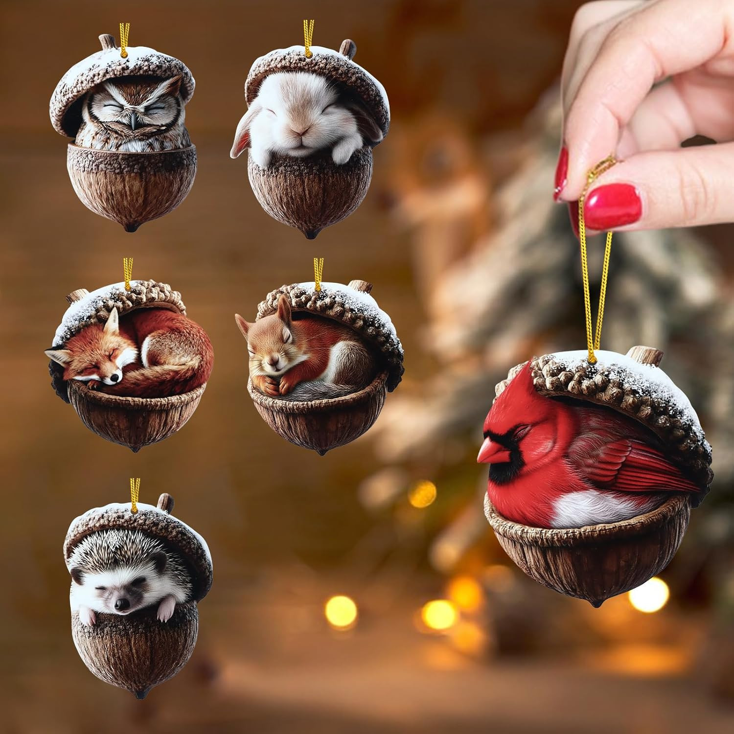 Forest Animal Acorn Ornaments – 2D Flat Woodland Forest Animal Acorn Christmas O