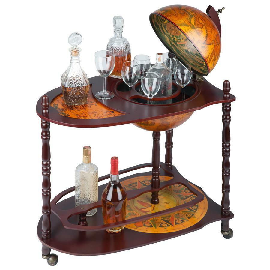 Vintage Italian Style 16th C. Replica World Globe Extended Wine Spirits Bar Cart