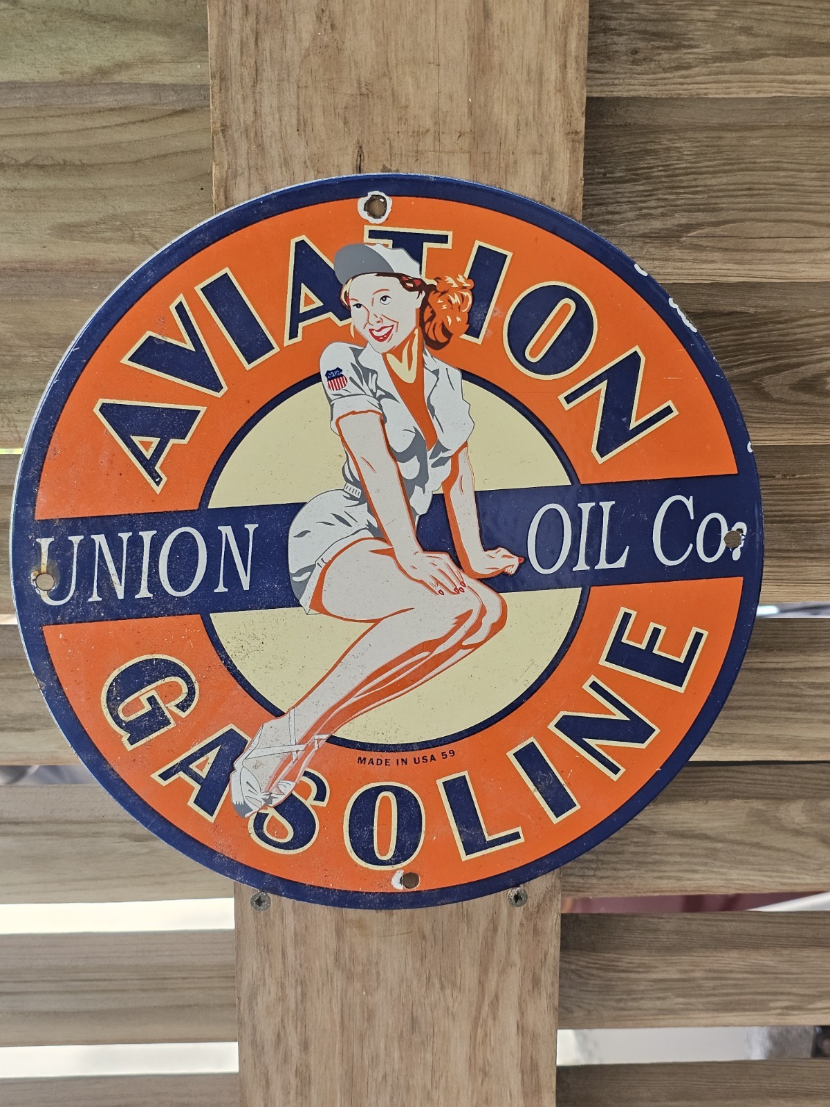 VINTAGE UNION OIL PORCELAIN SIGN AVIATION GASOLINE CAR MOTOR SERVICE SUPPLY 12\