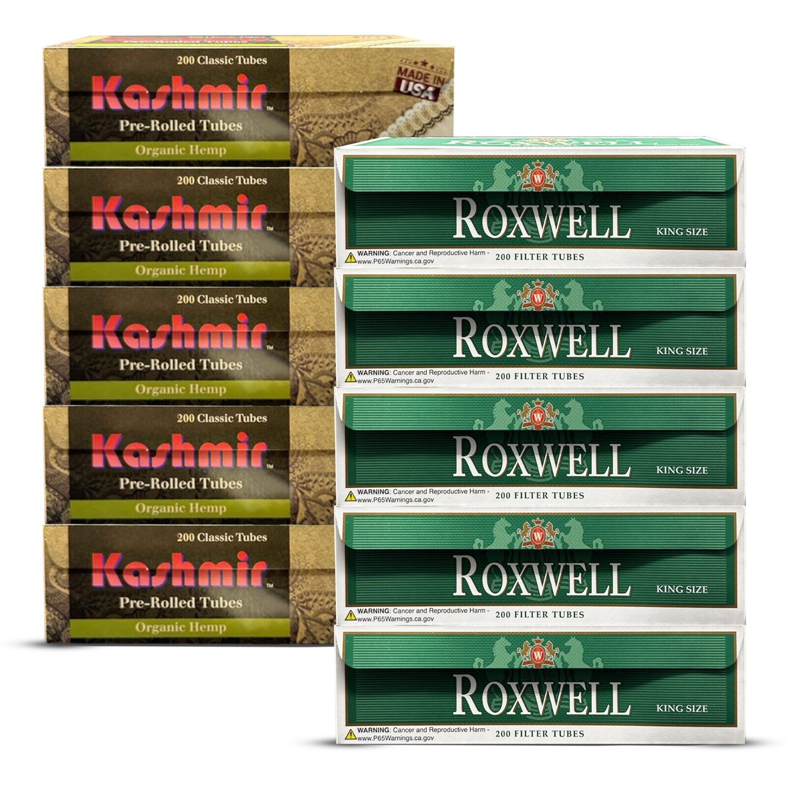 Roxwell Menthol Tubes & Organic Cigarette Tubes Combo Pack King Size 2000 Ct