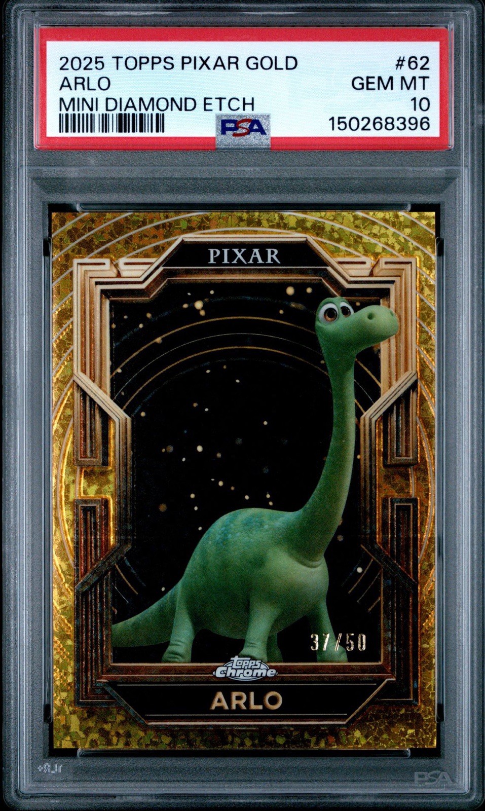 Topps 2025 Topps Pixar Gold Disney Pixar Arlo #62 Mini Diamond Etch 31/50 PSA 10