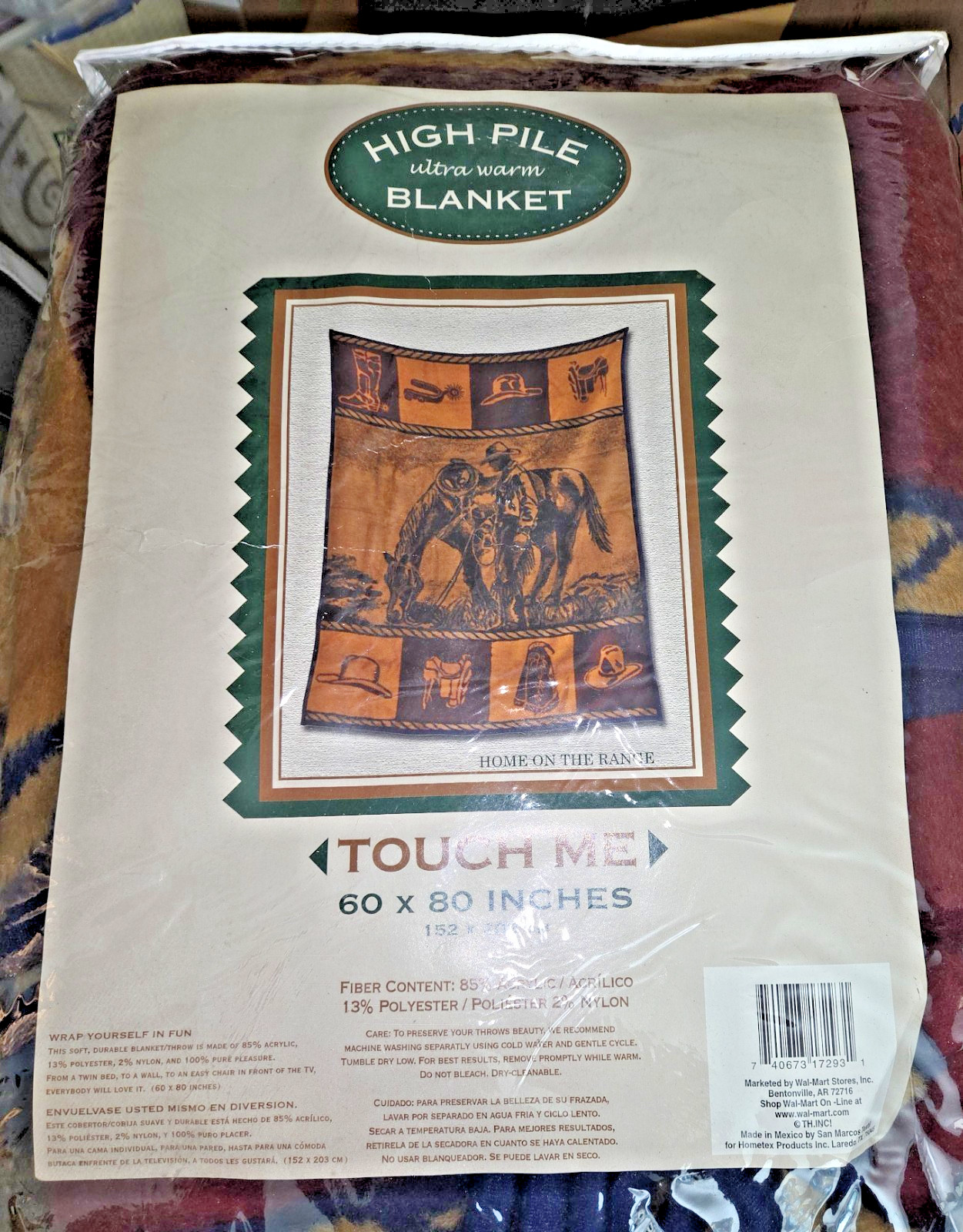 Vintage High Pile by San Marcos Cowboy Horse Western Reversible Blanket 60\