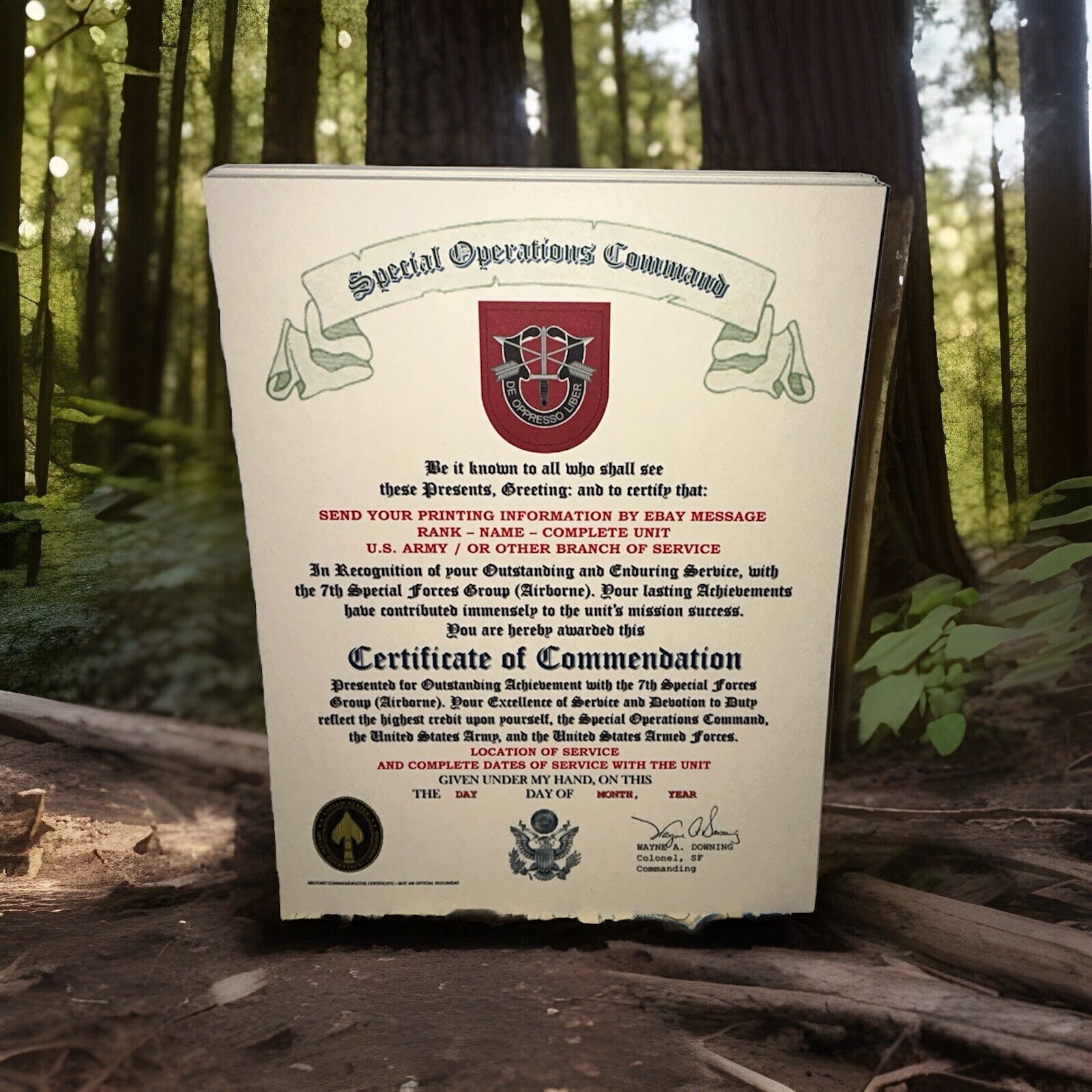 U.S. ARMY - 7TH SPECIAL FORCES GROUP (AIRBORNE) - CERTIFICATE OF COMMENDATION