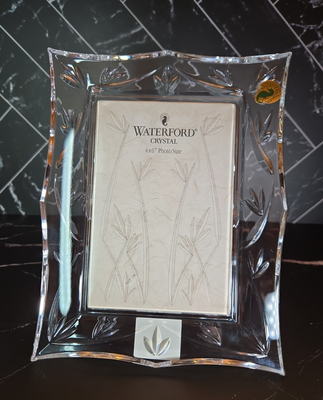 WATERFORD Crystal Bamboo Leaves 4x6 Picture Photo Frame Vintage Ireland Box NOS