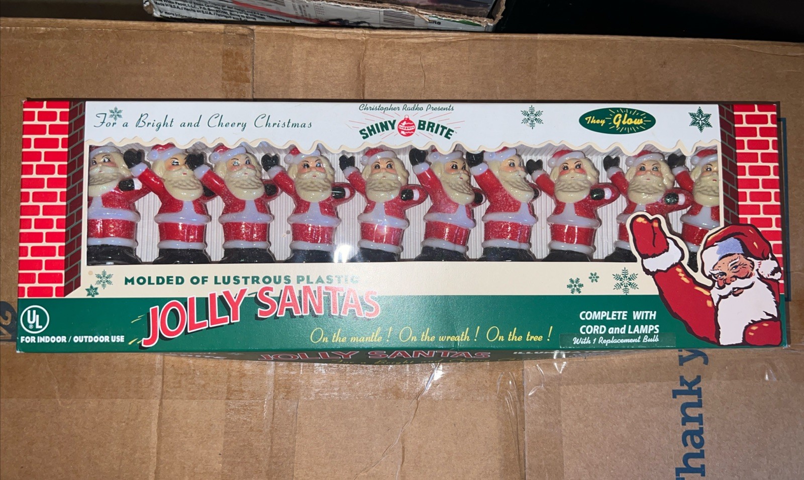 Christopher Radko Shiny Brite Jolly Santas Retro Vintage Christmas Lights In Box