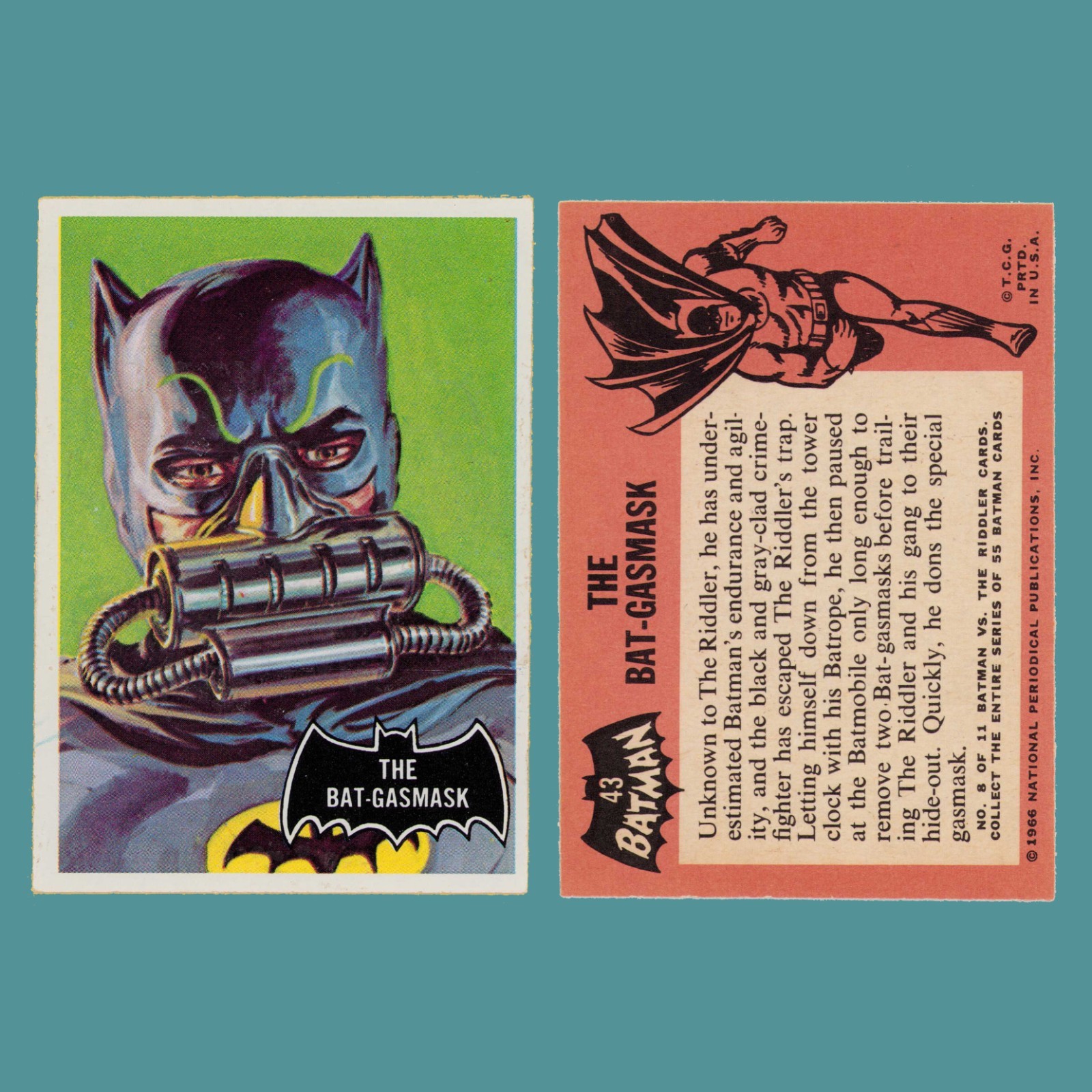 Original 1966 Topps Batman • Black Bat Logo • Card # 43 • The Bat-Gasmask NM