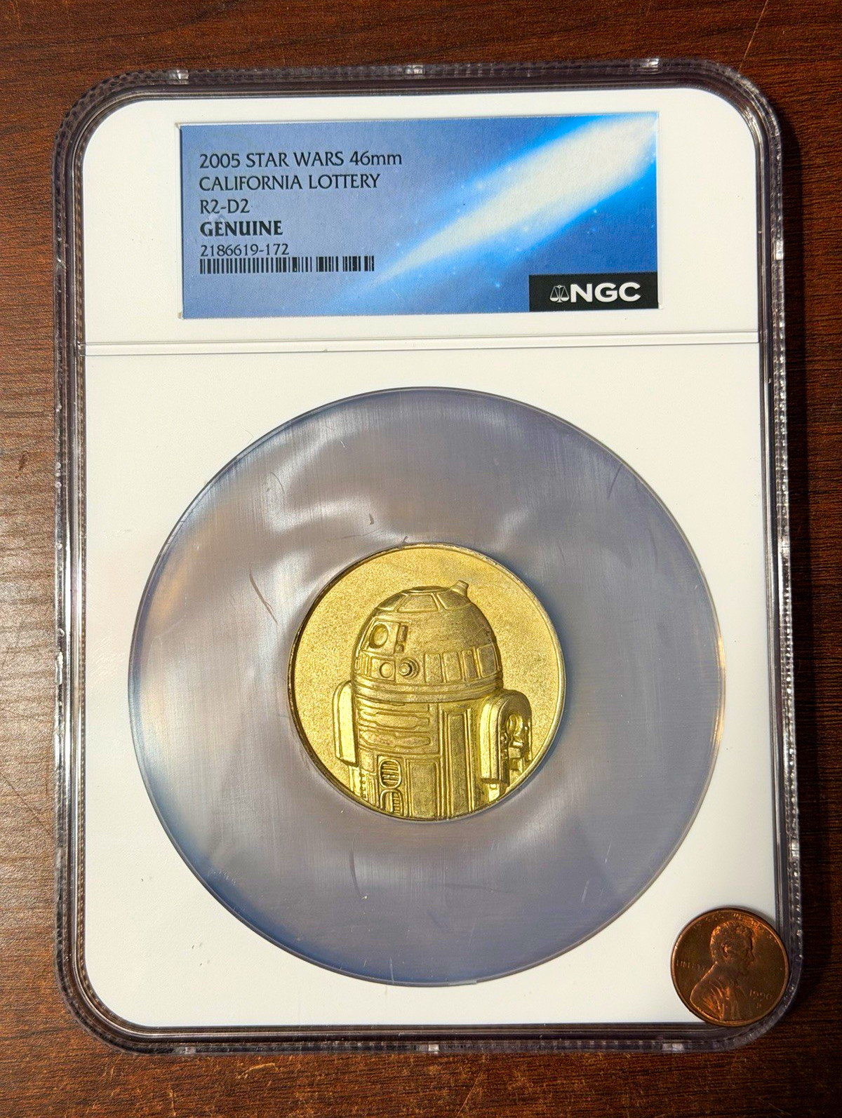 California Lottery 2005 Star Wars R2-D2 46mm Genuine Token NGC Holder