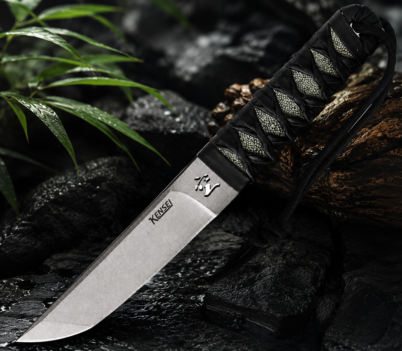 Kensei Oni-Shin Japanese Tanto Fixed Blade Full Tang KE011 Leather Sheath EDC