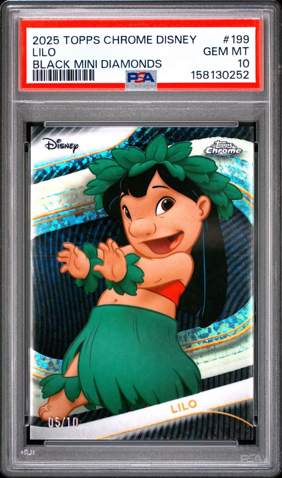 2025 TOPPS CHROME DISNEY BLACK MINI DIAMONDS #199 LILO /10 LILO & STITCH PSA 10