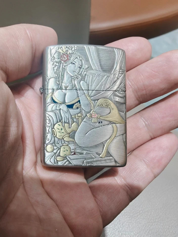Beauty Zippo Armor Lighter Smoked Silver 3D Relief Asian Woman Collectible Gift