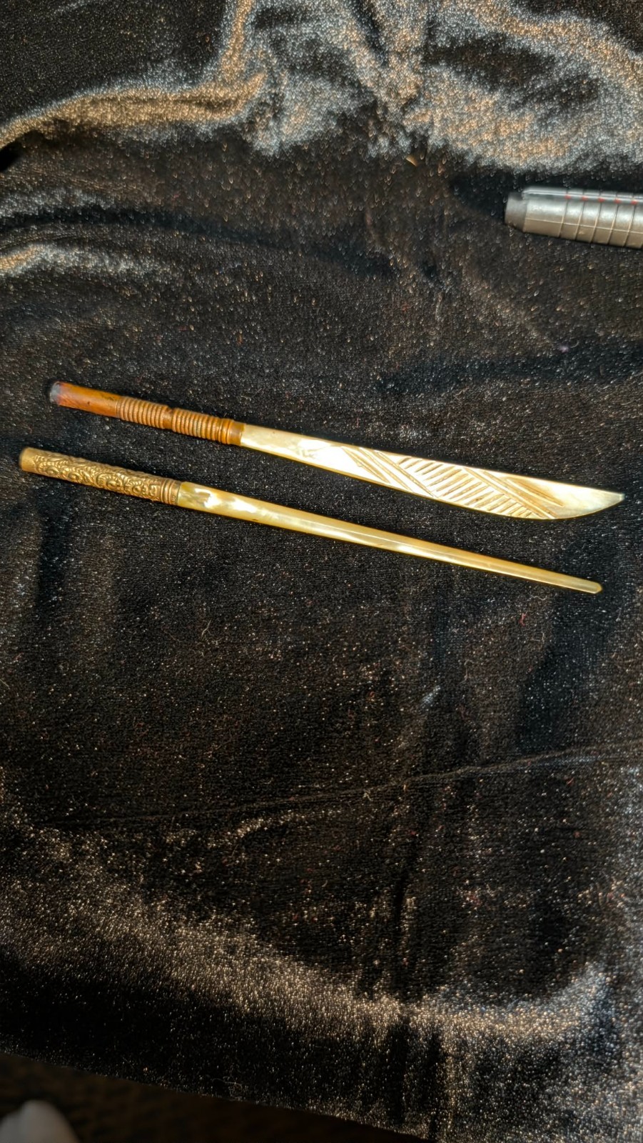 ✒️ Vintage 1880\'s-1920\'s Mother‑of‑Pearl Letter Opener & Stylus Set –Gold Detail