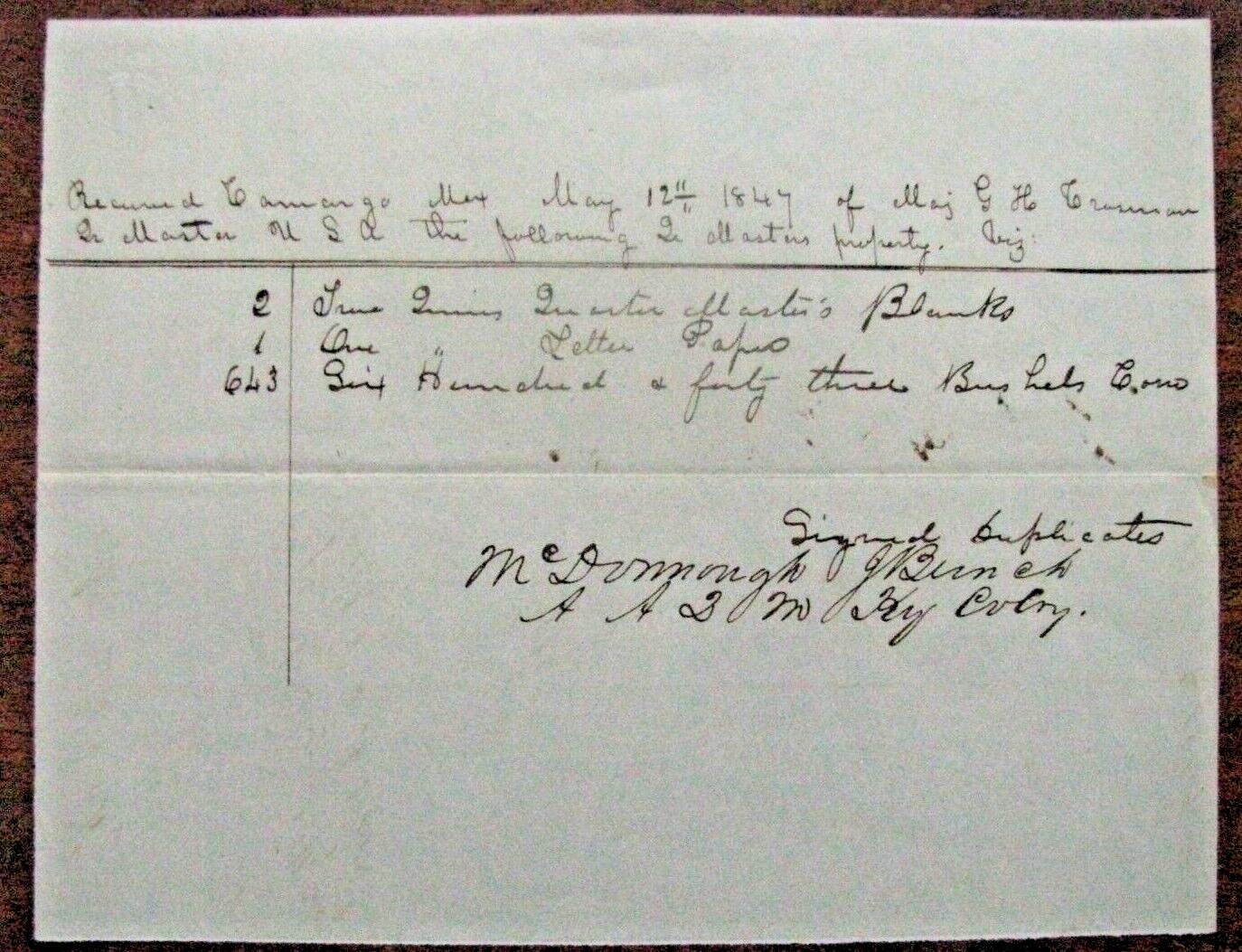 TENNESSEE VOLUNTEERS MEXICAN WAR OFFICER SGD INVOICE  1847