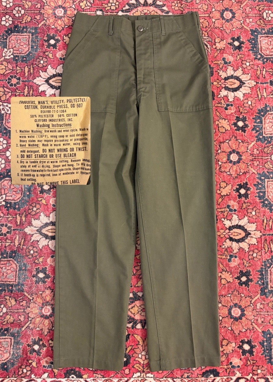 VTG 70s OG 507 Pants Fits Mens 34x31 Army Green Military Utility Trouser Unworn
