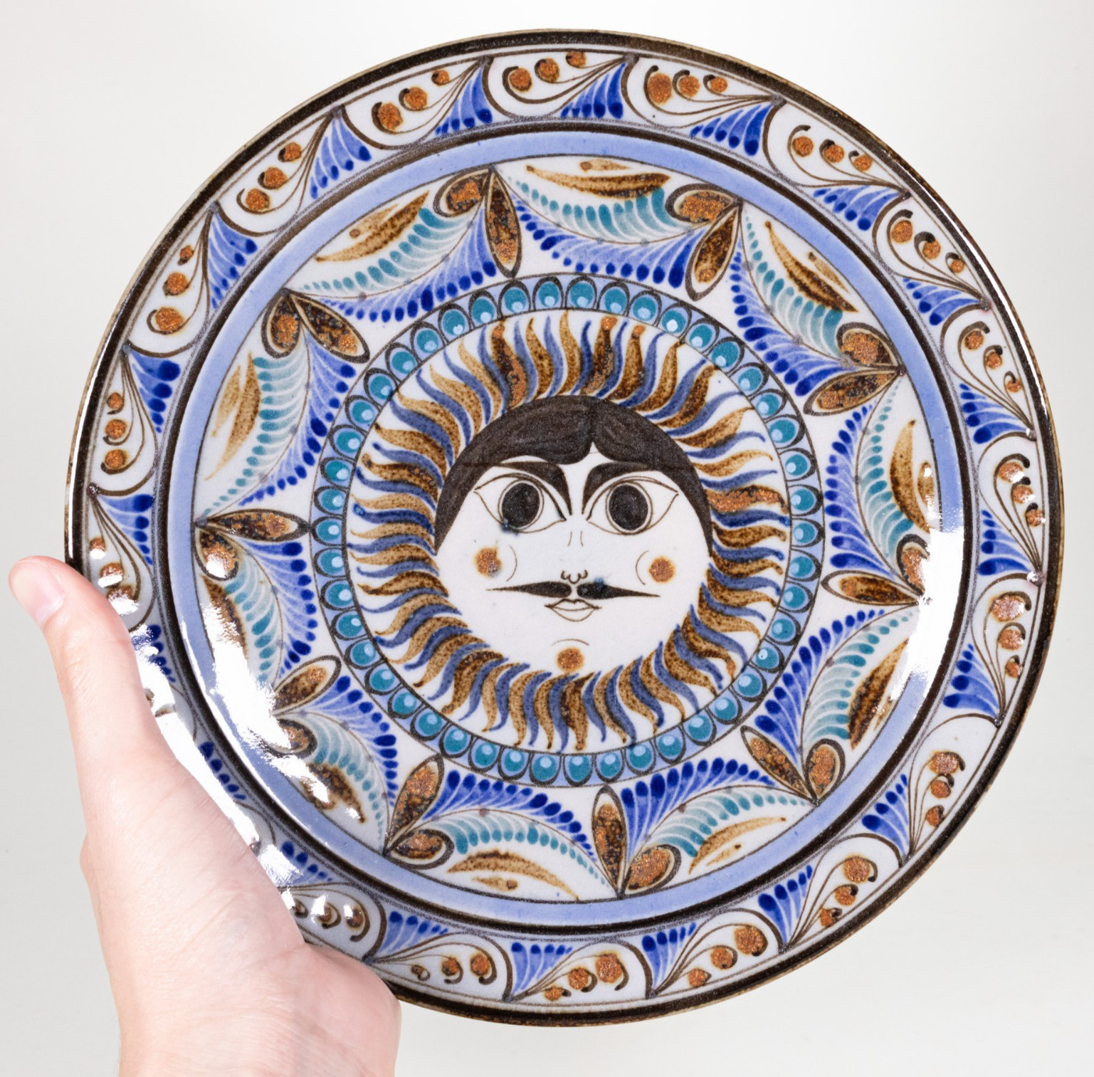 Rare Ken Edwards Sun Face Portrait Mexican Pottery Plate - 10