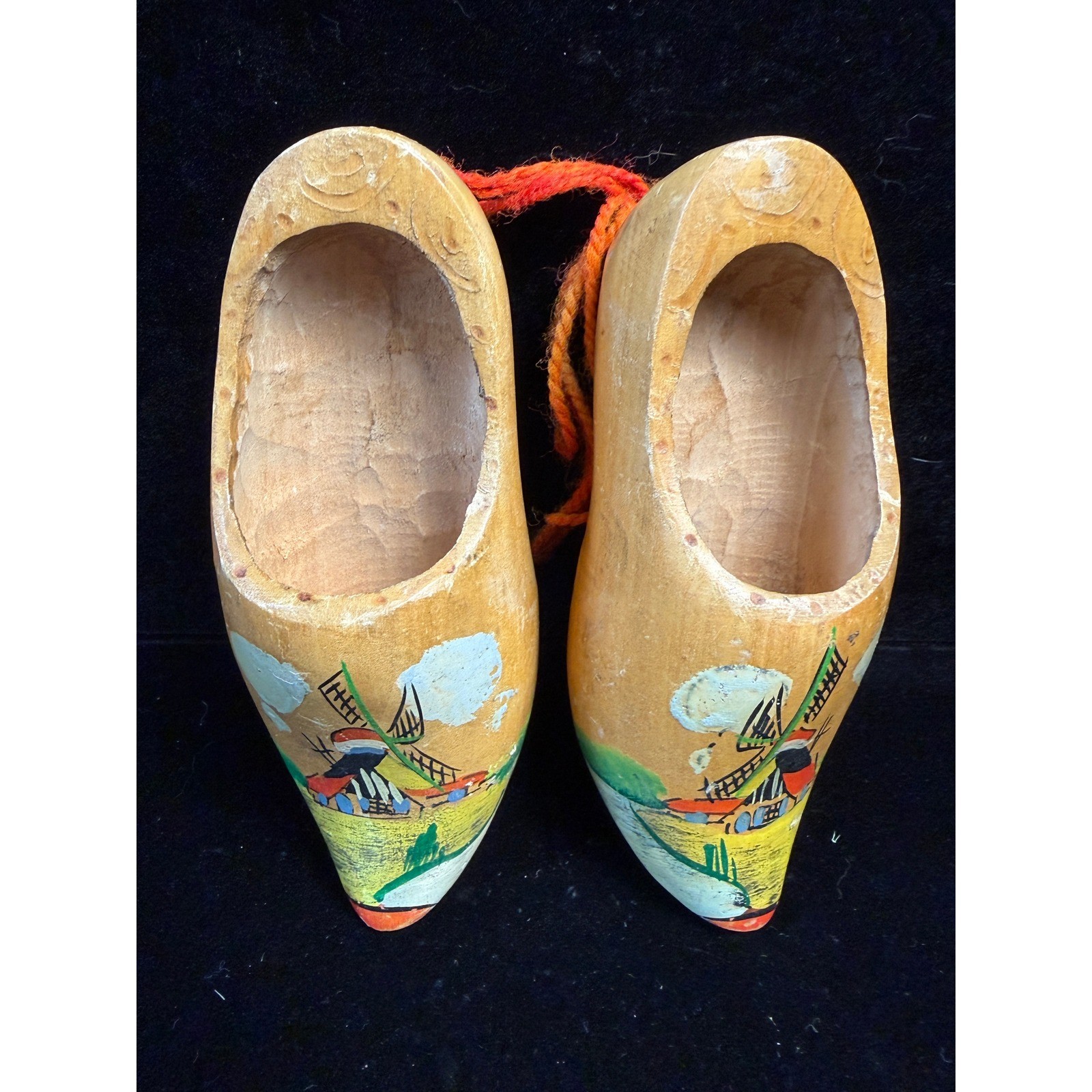 Vintage Dutch Wooden Clogs Hand Painted Windmill Souvenir Shoes Made in Holland
