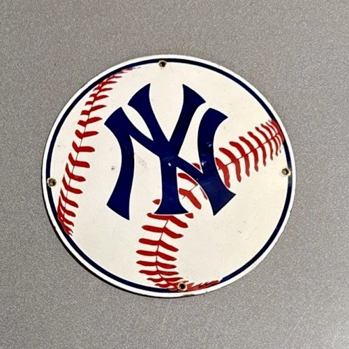 VINTAGE 12” NY NEW YORK BASEBALL PORCELAIN SIGN CAR GAS OIL TRUCK MOTORCYCLE