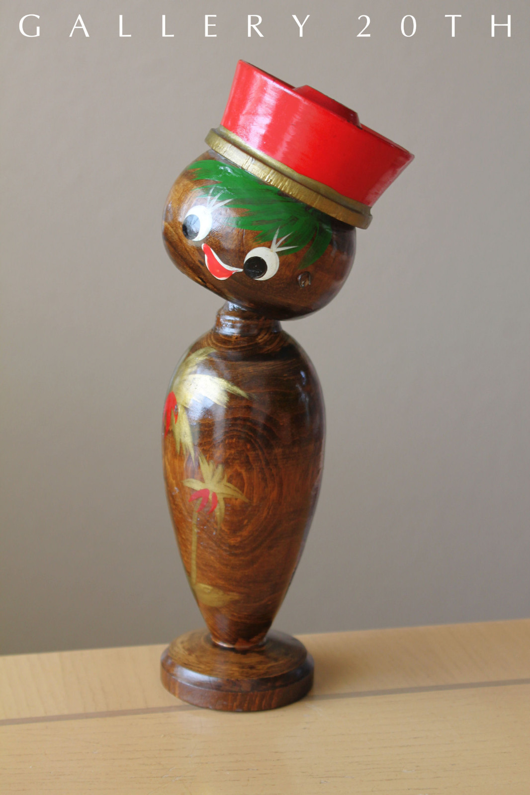 SO CUTE ORIG ART PAINTED BOBBLEHEAD BELLHOP SCULPTURE MID CENTURY VTG WOOD TOY