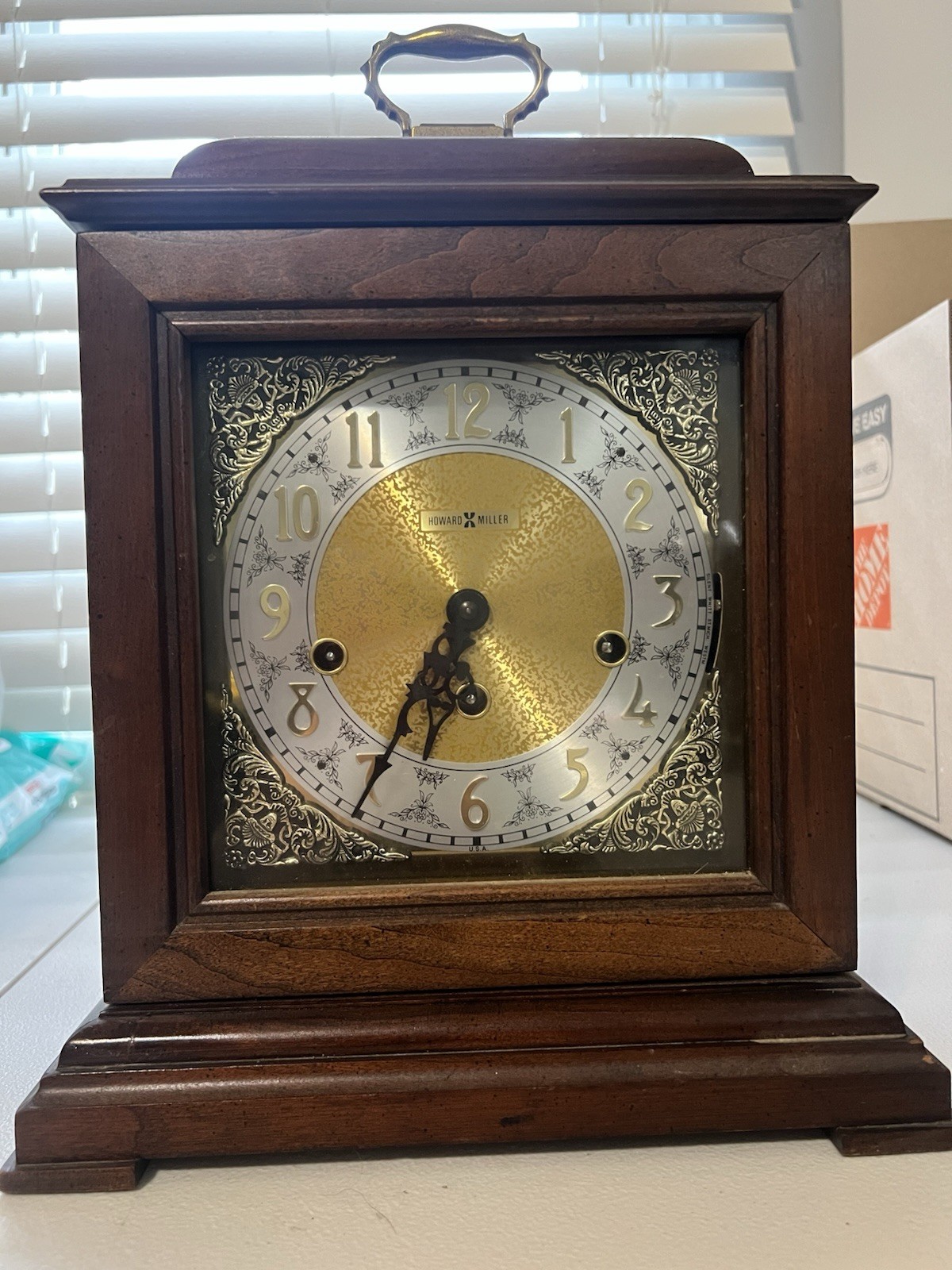 Vintage Howard Miller Mantel Clock German 1050-020 Chiming Working w/ Key