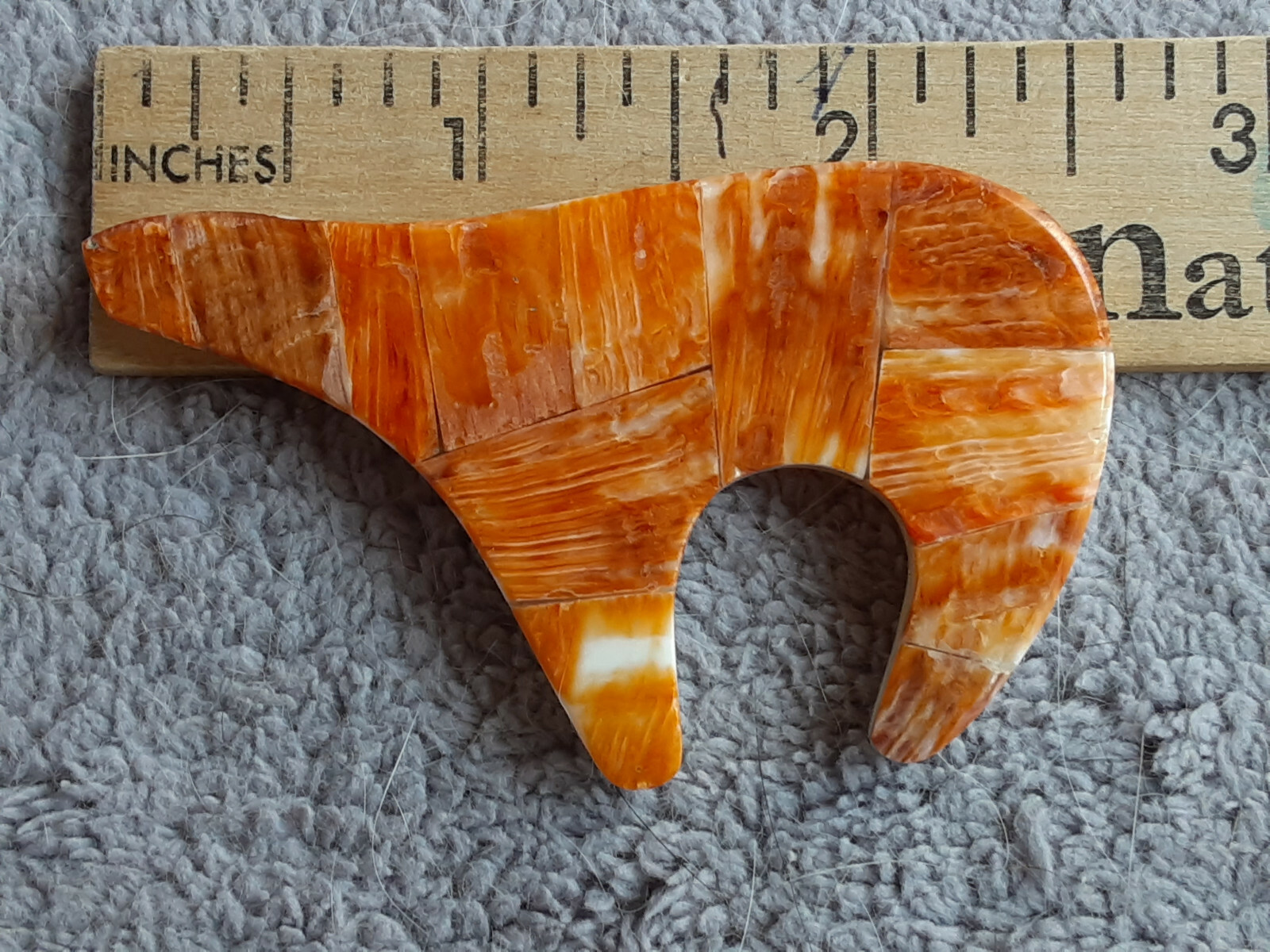 Orange Spiny Oyster Left Facing Bear Pendant 2 1/2\