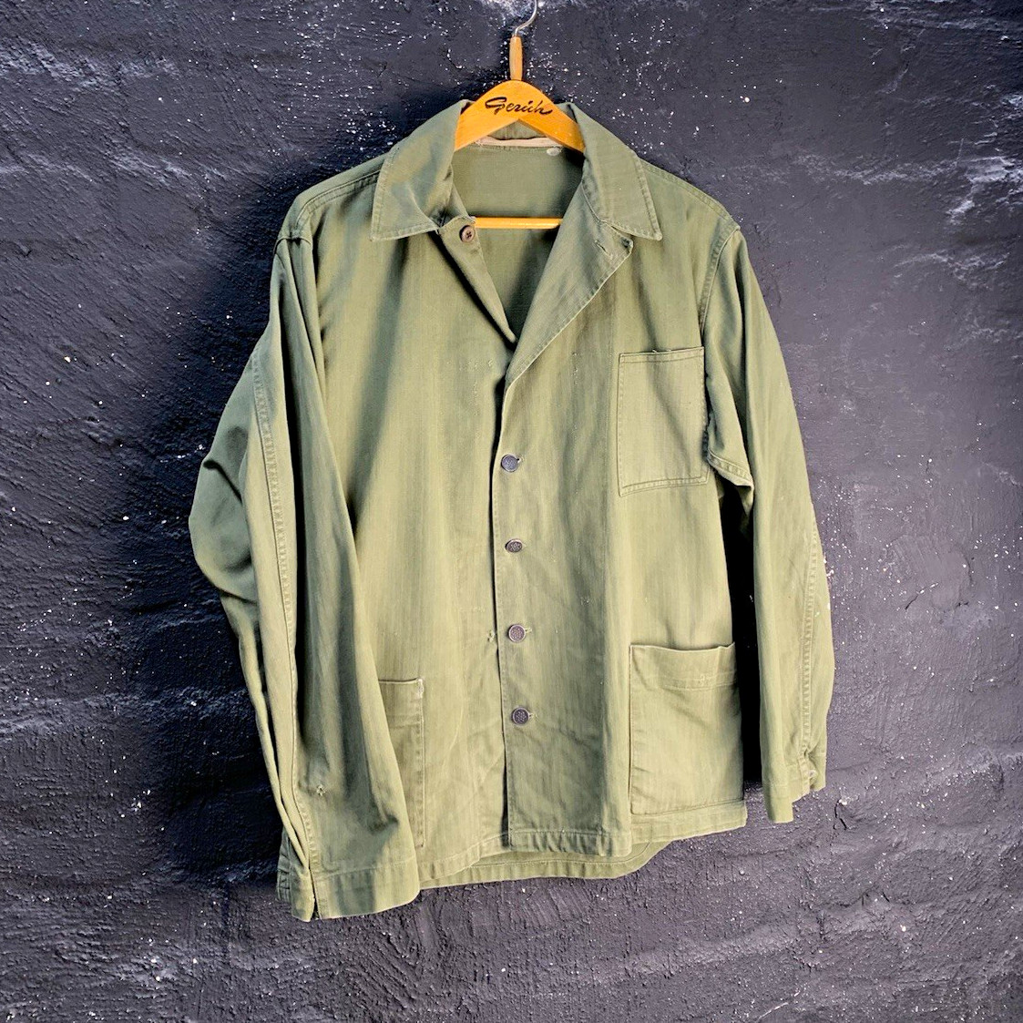 Vintage 60s 70s French Olive Green Cotton Chore Jacket Workwear Veste Size L