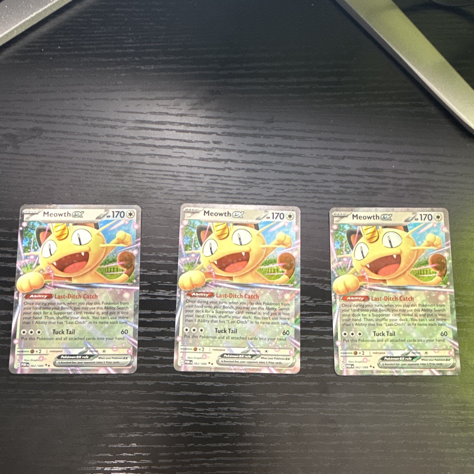 Pokemon TCG Meowth ex 062/088 Paradox Rift Double Rare Holo PT Basic Lot of 3