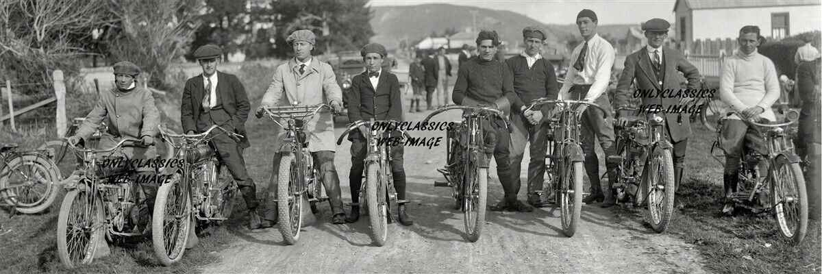 1914 MOTORCYCLE HILLCLIMB RACING LINEUP 12x36 PANO PHOTO HARLEY DAVIDSON INDIAN+