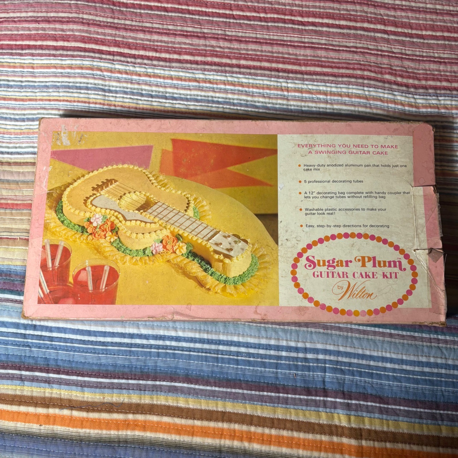 Vintage Wilton Sugar Plum Guitar Cake Kit Aluminum Pan Decorating Set 1960s 70s