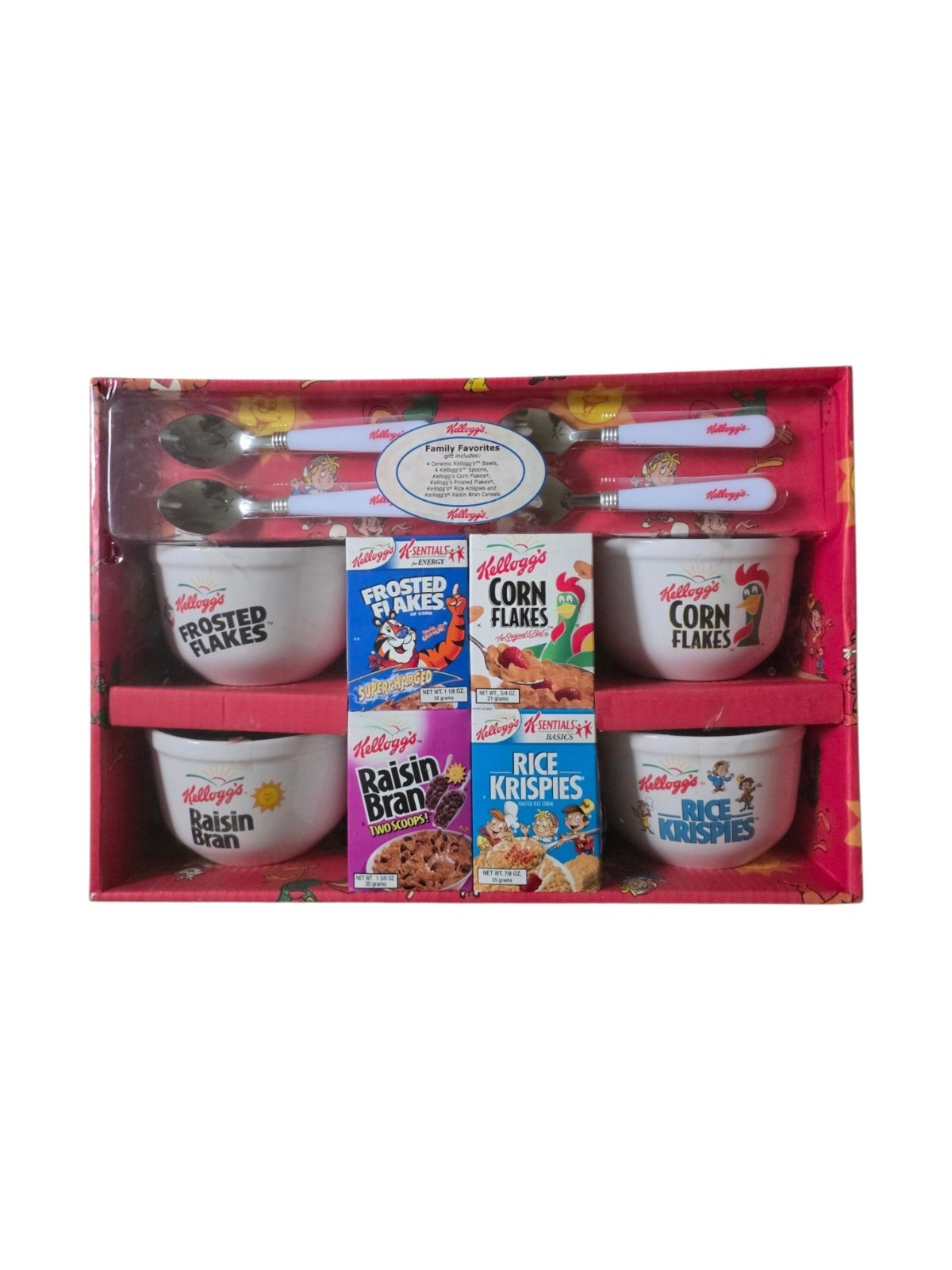 Vintage New Kelloggs Gift Set 4 Deep Ceramic Bowls Spoons New in Box
