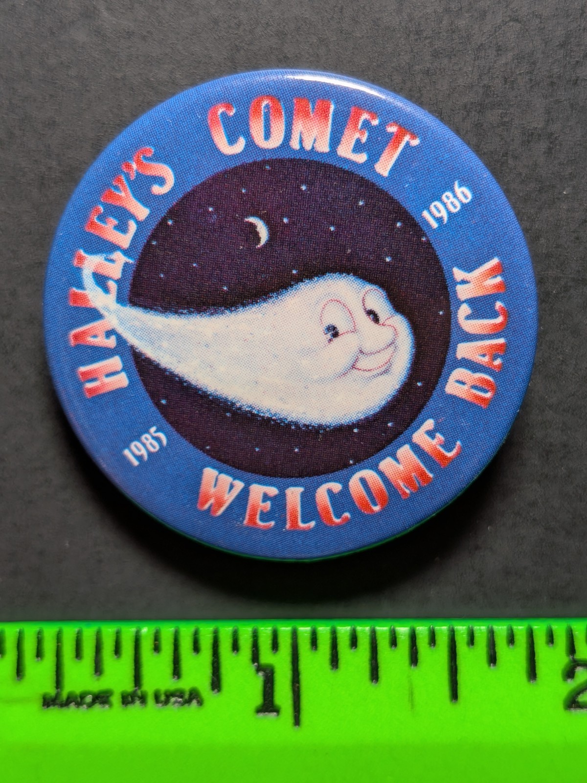 Vintage 1986 Hayley's Comet Welcome Back Pinback Pin