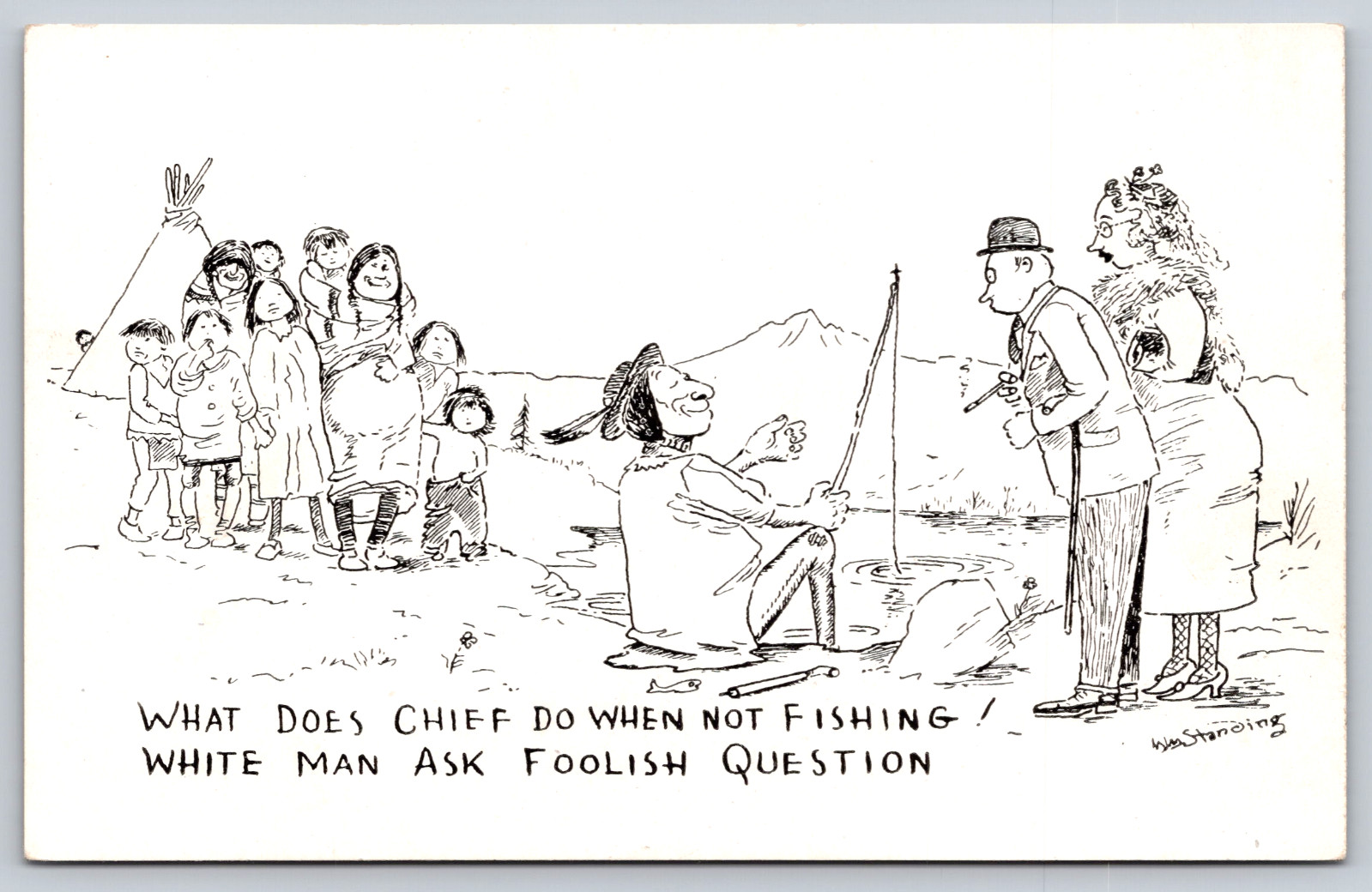 Postcard Comic Artist Wm Standing What Does Chief Do When Not Fishing