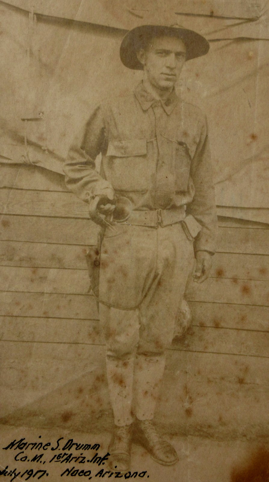 WWI Mexican Border War 1st Arizona Infantry Soldier Photo Marine S. Drumm Bugler