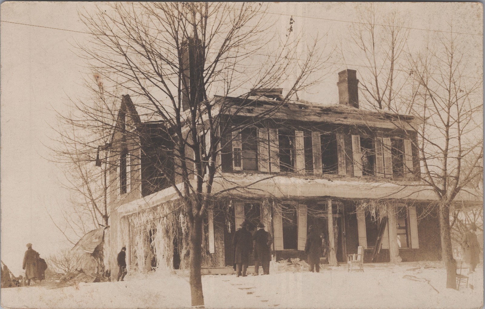 RPPC House Fire Aftermath Winter Ice Ruins Onlookers Real Photo Postcard c.1910