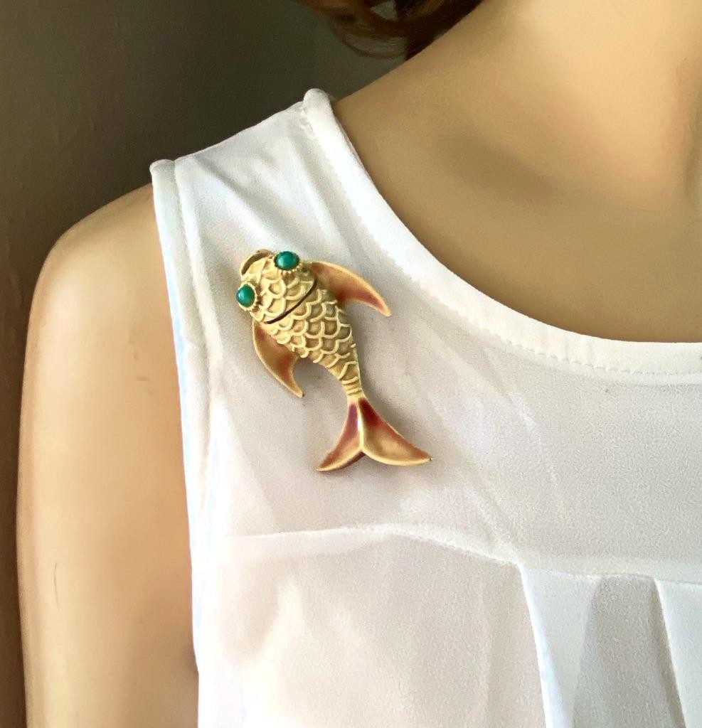 Vintage HAR Figural Gold-Tone Enamel Fish Koi Pin