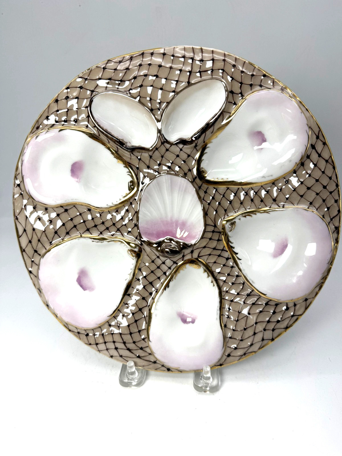 Antique Rare  Carl Tielsch & Co Gold Iredescent in Fishnet Pattern Oyster Plate